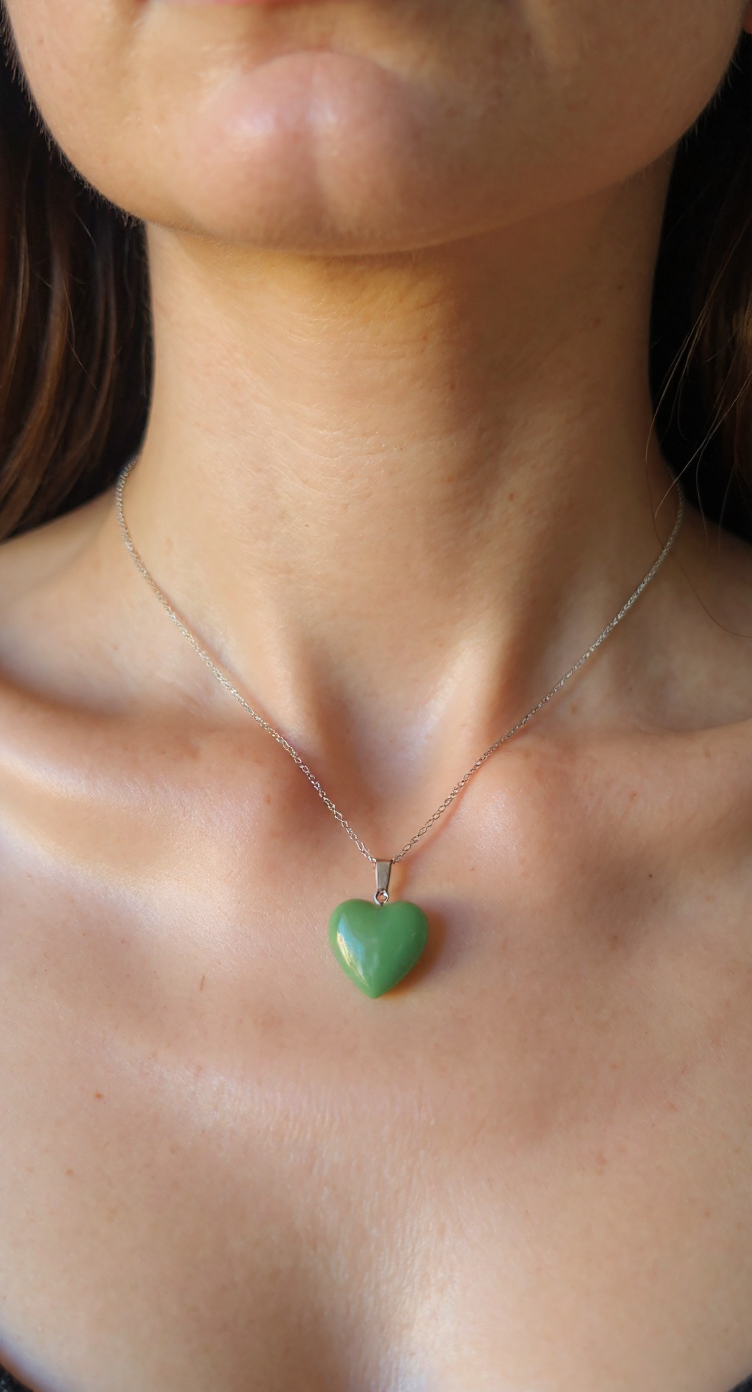 💚 Natural Aventurine Heart Necklace – Stainless Steel Chain