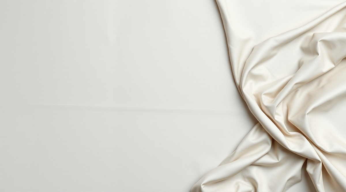 Pale oyster-grey satin with a soft sheen, gathered at the right edge
