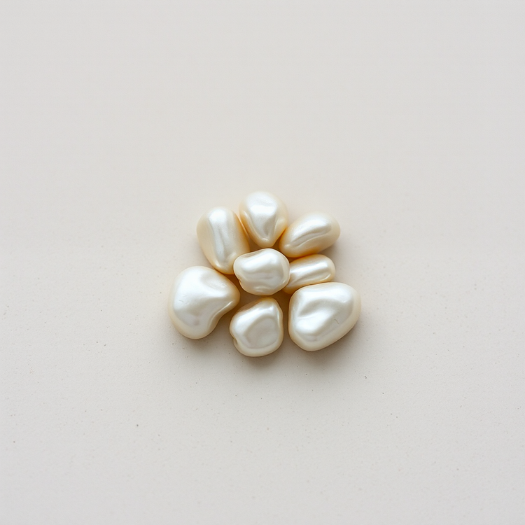 A small group of freshwater pearls with soft nacreous lustre, on a pale neutral ground