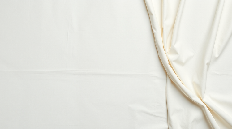 Bone-white silk laid flat with long soft folds gathered at the right edge