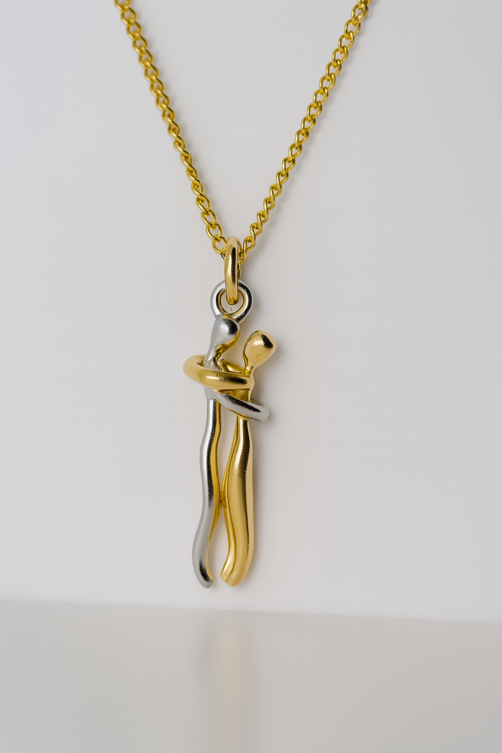 Two-Tone Embrace Couple Necklace – Stainless Steel Gold & Silver Pendant