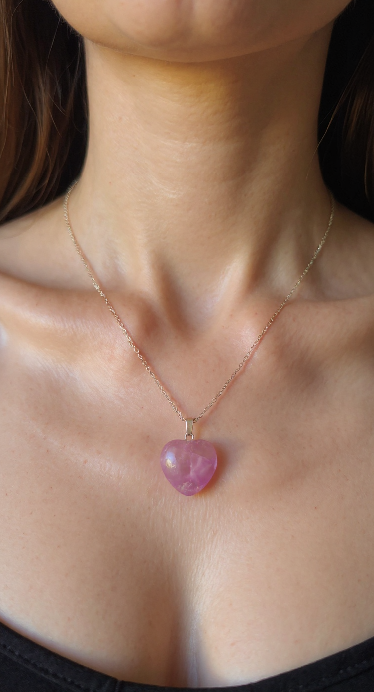 💜 Natural Amethyst Heart Necklace – Stainless Steel Chain