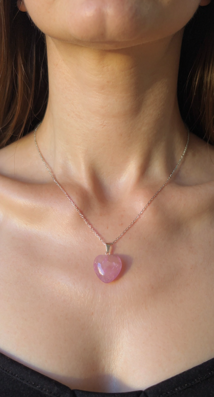 💜 Natural Amethyst Heart Necklace – Stainless Steel Chain