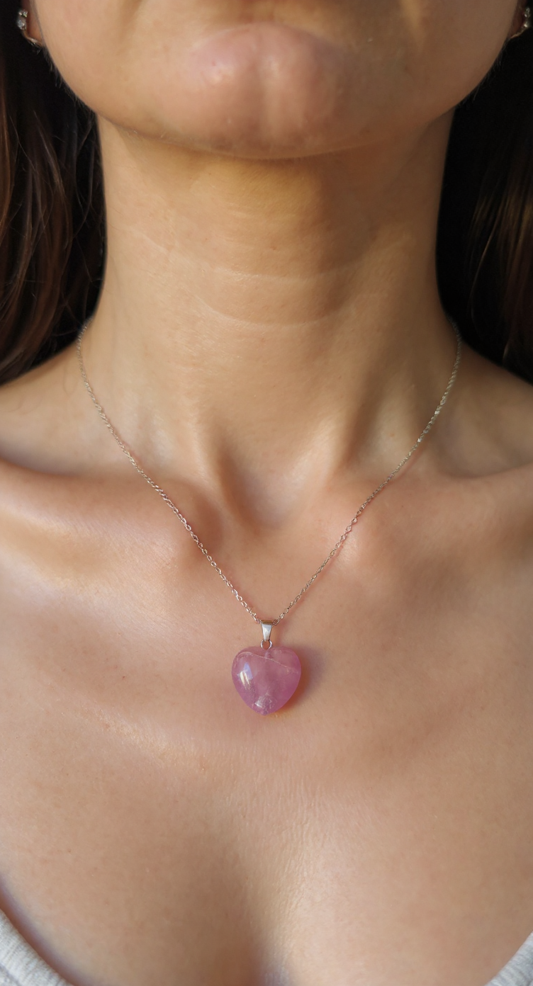 💜 Natural Amethyst Heart Necklace – Stainless Steel Chain