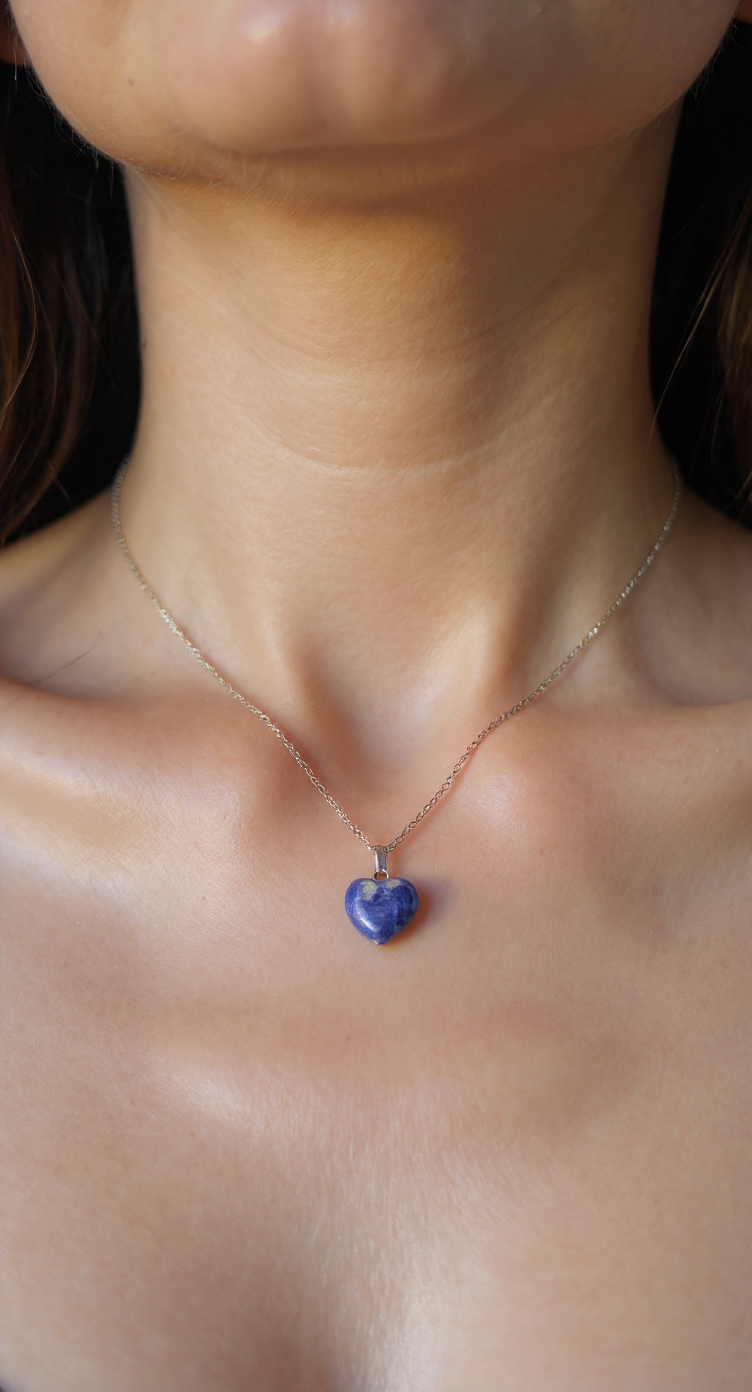 💙 Natural Lapis Lazuli Heart Necklace – Stainless Steel Chain