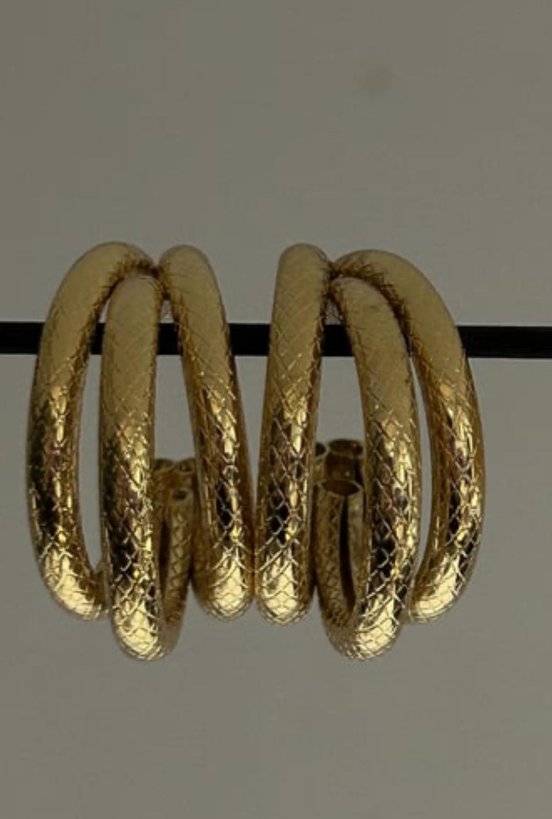 Triple Hoop Earrings with Micron Gold Plating – Textured Shine
