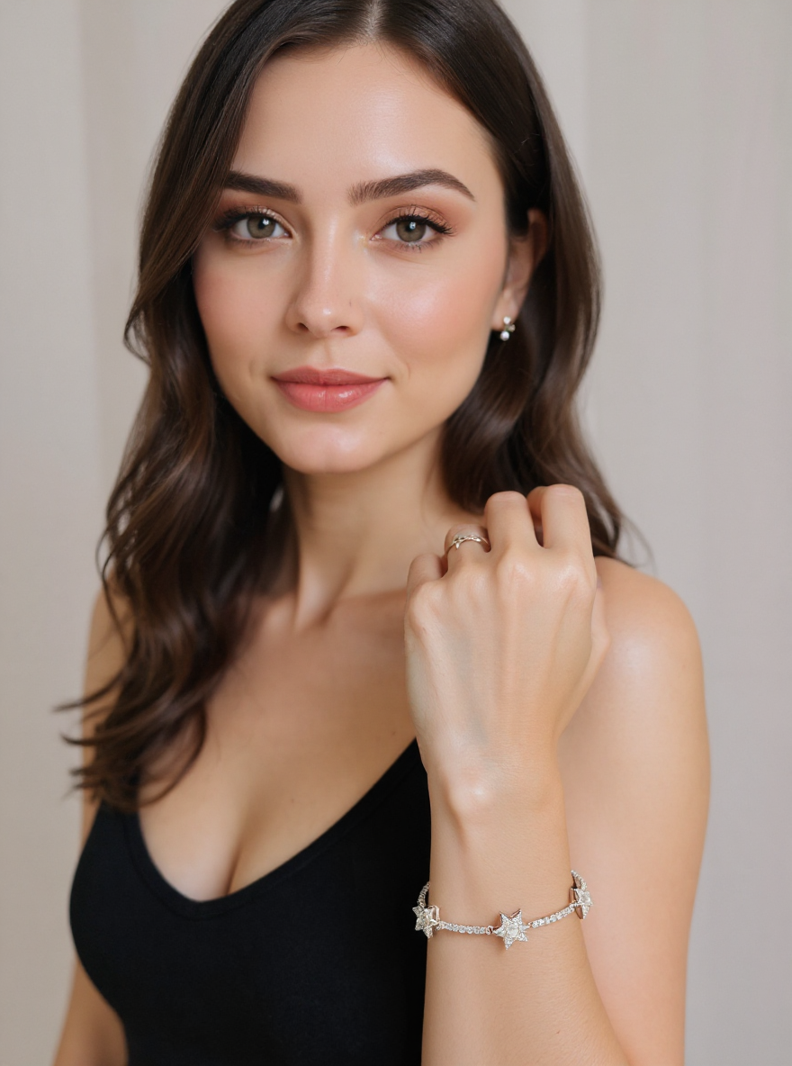 Yıldız Kesim Pırlanta Bileklik – Günlük Şıklık İçin Zarif Rodyum Kaplama Parıltı