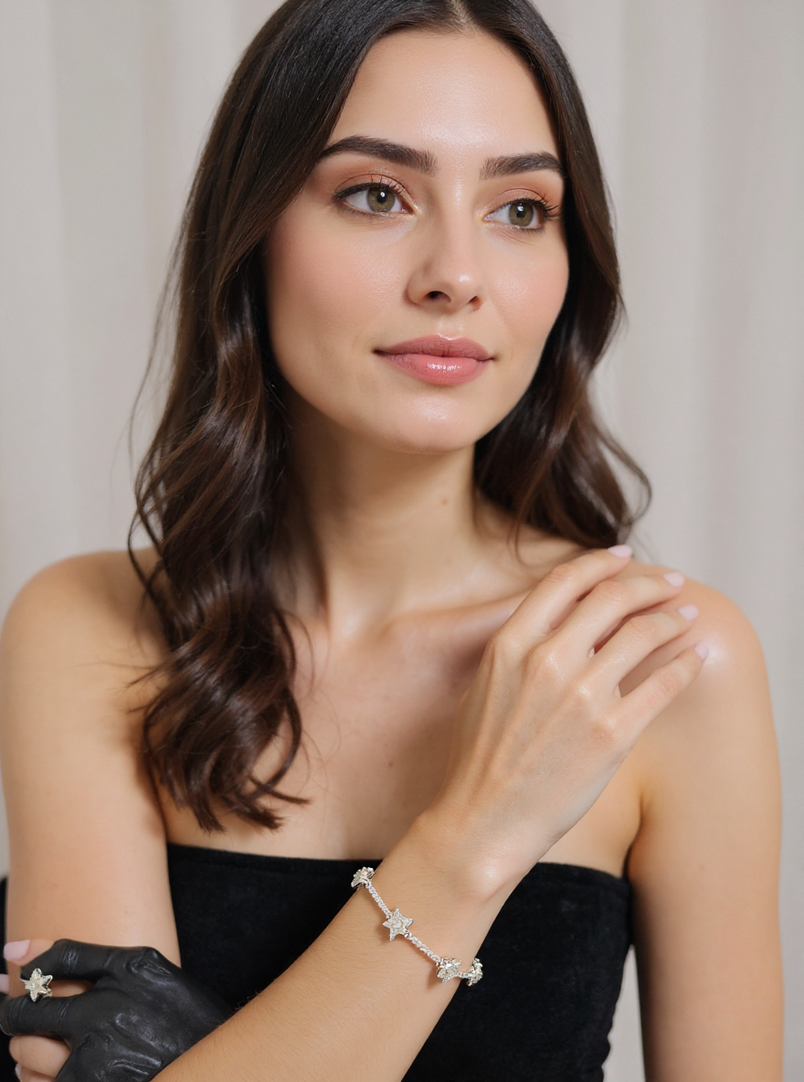 Yıldız Kesim Pırlanta Bileklik – Günlük Şıklık İçin Zarif Rodyum Kaplama Parıltı